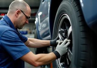 Tire technician mounting new tires